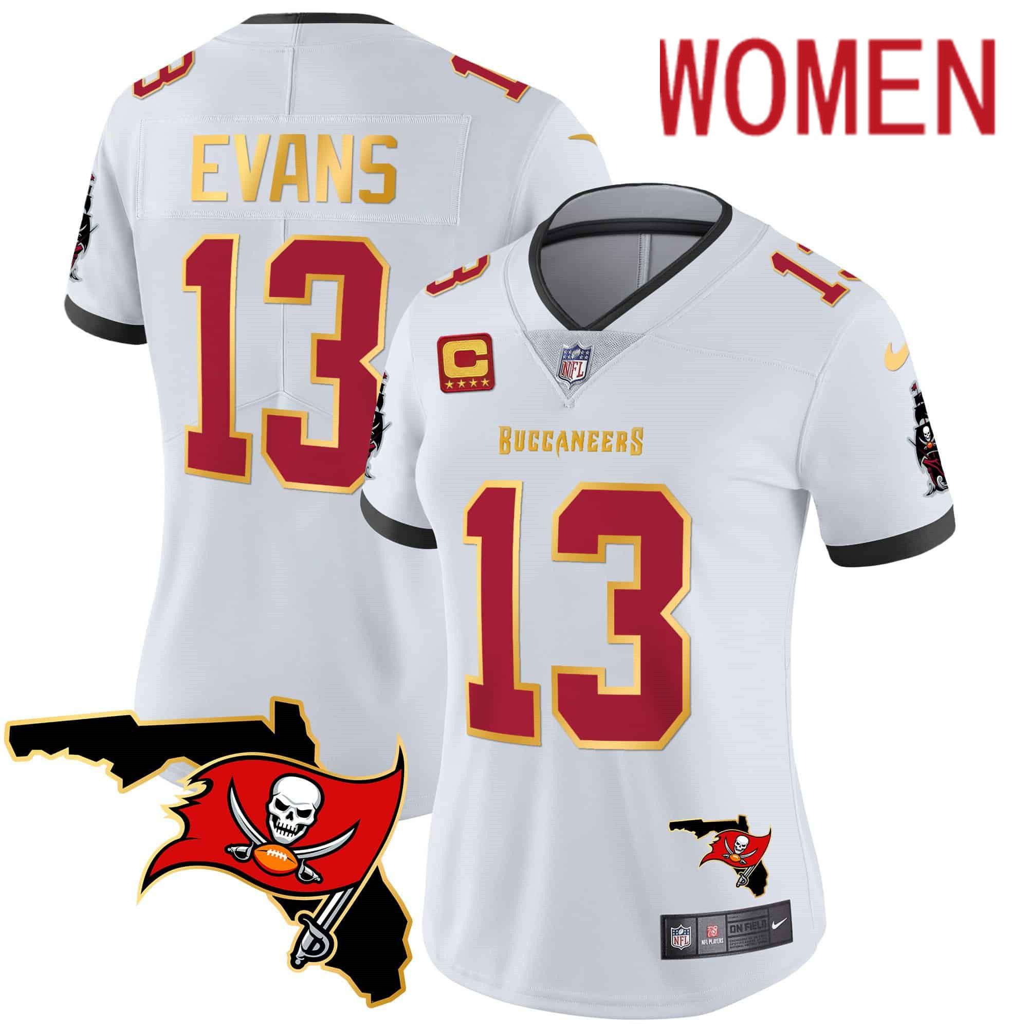Women Tampa Bay Buccaneers 13 Evans White 2024 Nike Florida Patch Gold Trim Vapor NFL Jersey